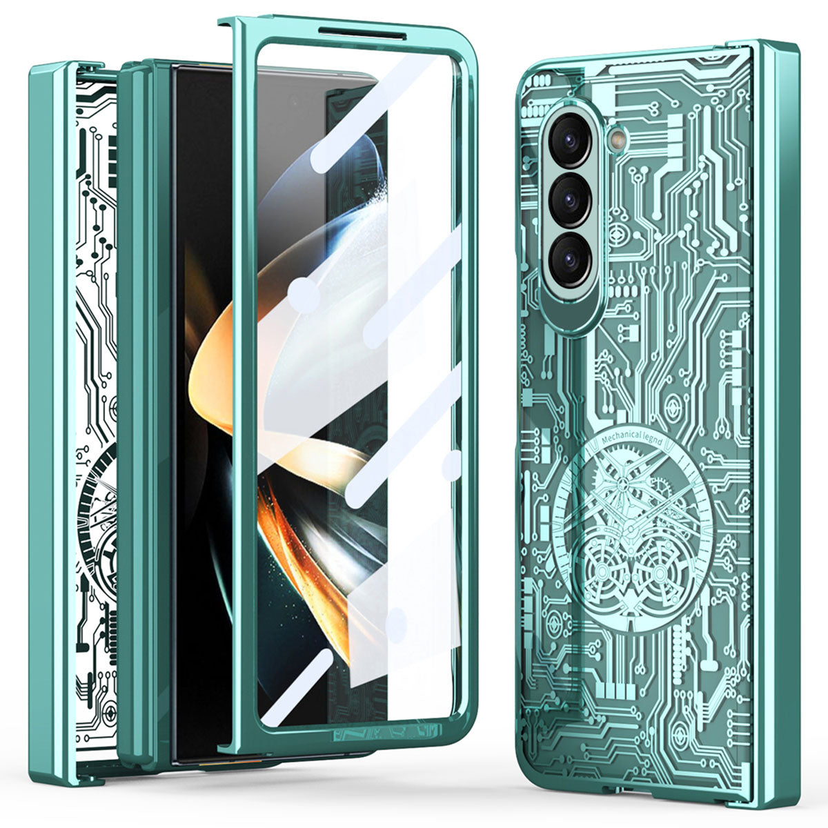Mechanical Legend Series For Samsung Galaxy Z Fold5 5G Electroplating Phone Case All-Inclusive PC Cover with Tempered Glass Film Mechanical Legend Series For Samsung Galaxy Z Fold5 5G Electroplating Phone Case All-Inclusive PC Cover with Tempered Glass Film